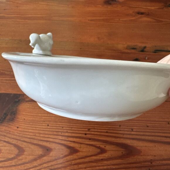 Vintage FD Chauvigny Child’s Porcelain Warming Dish WITH Stopper - Picture 4 of 11